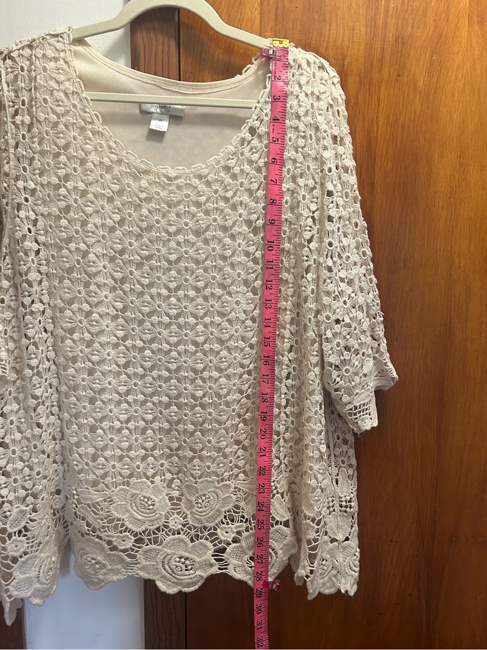 CJ Banks Cream Crochet Lace Tunic Top - Picture 3 of 11